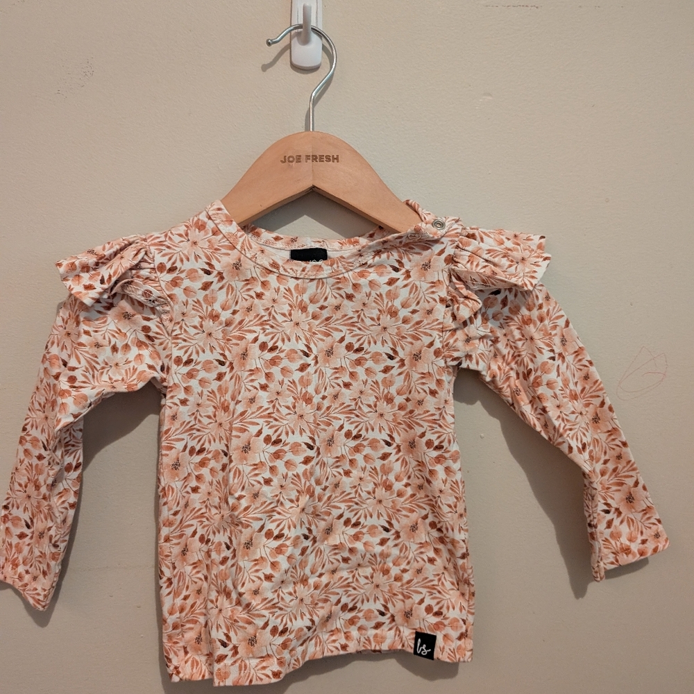 Leaf Print Long Sleeve Tee - Orange